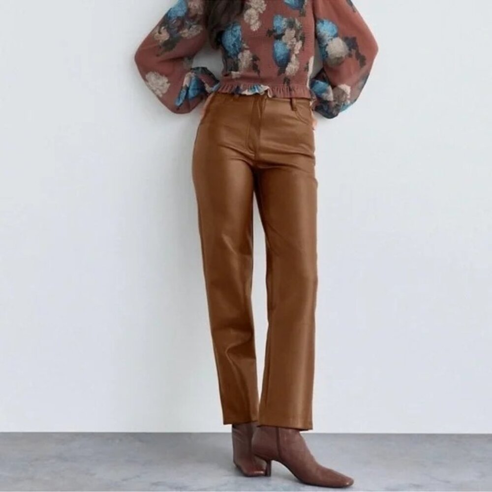 Wilfred Vegan Leather High-Rise Melina Pants Womens Size 2 Cognac NWOT